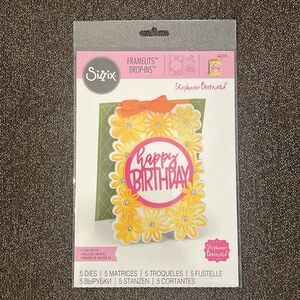 Sizzix Framelits Card W/ Flowers & Circle Drop-ins 662741 Stephanie Barnard NWT